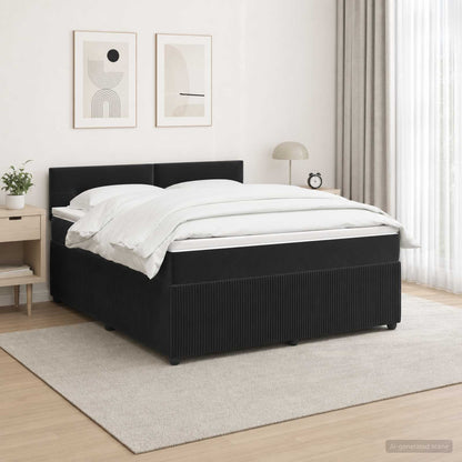 Letto box spring con materasso Nero 180 x 200 cm Velluto