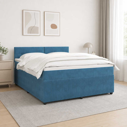 Letto box spring con materasso Blu 160 x 200 cm Velluto