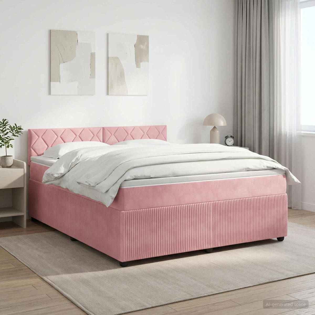 Letto box spring con materasso Rosa 140 x 200 cm Velluto | homemem39