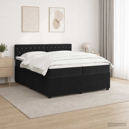 Letto box spring con materasso Nero 200 x 200 cm Velluto