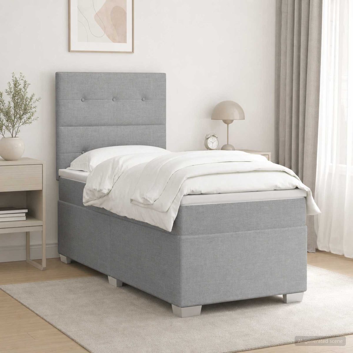 Letto box spring con materasso Grigio Chiaro 90 x 200 cm