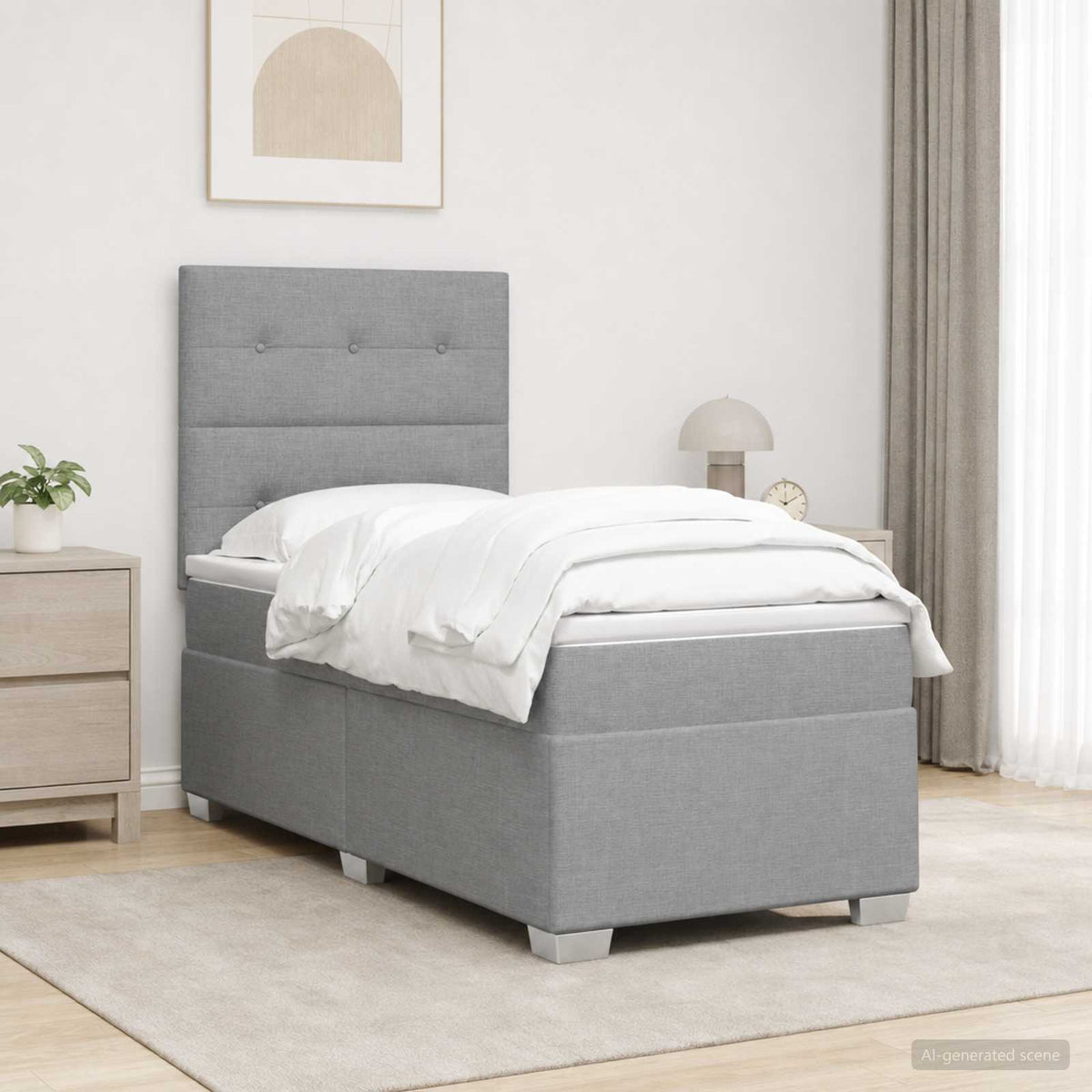 Letto box spring con materasso Grigio Chiaro 90 x 200 cm