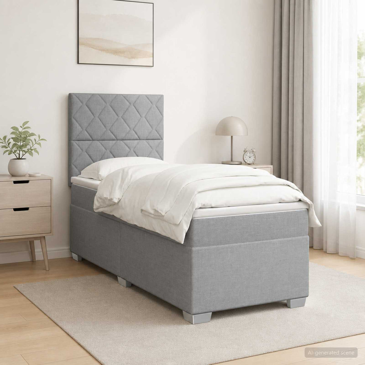 Letto box spring con materasso Grigio Chiaro 90 x 200 cm