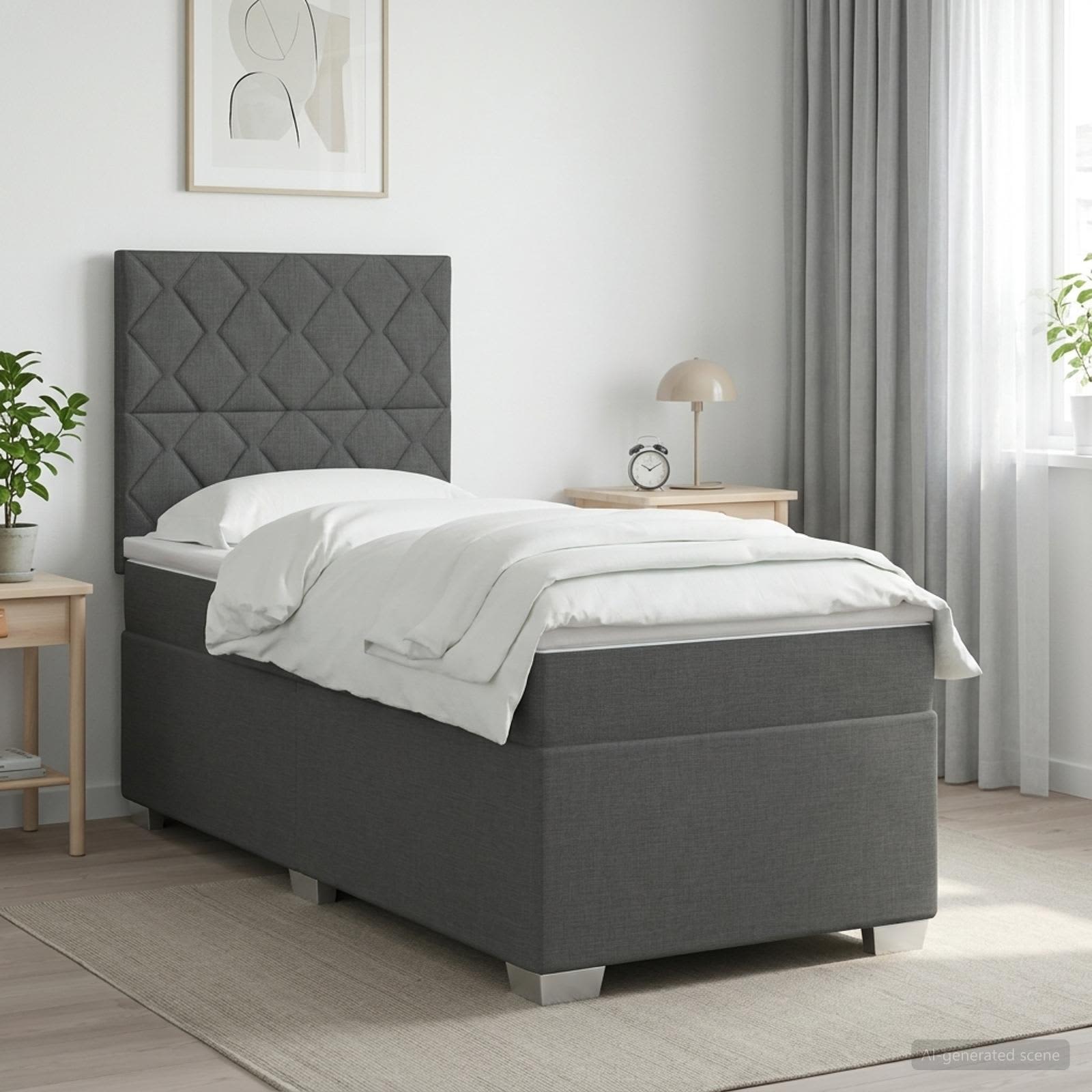 Letto box spring con materasso Grigio Scuro 80 x 200 cm Tessuto | homemem39