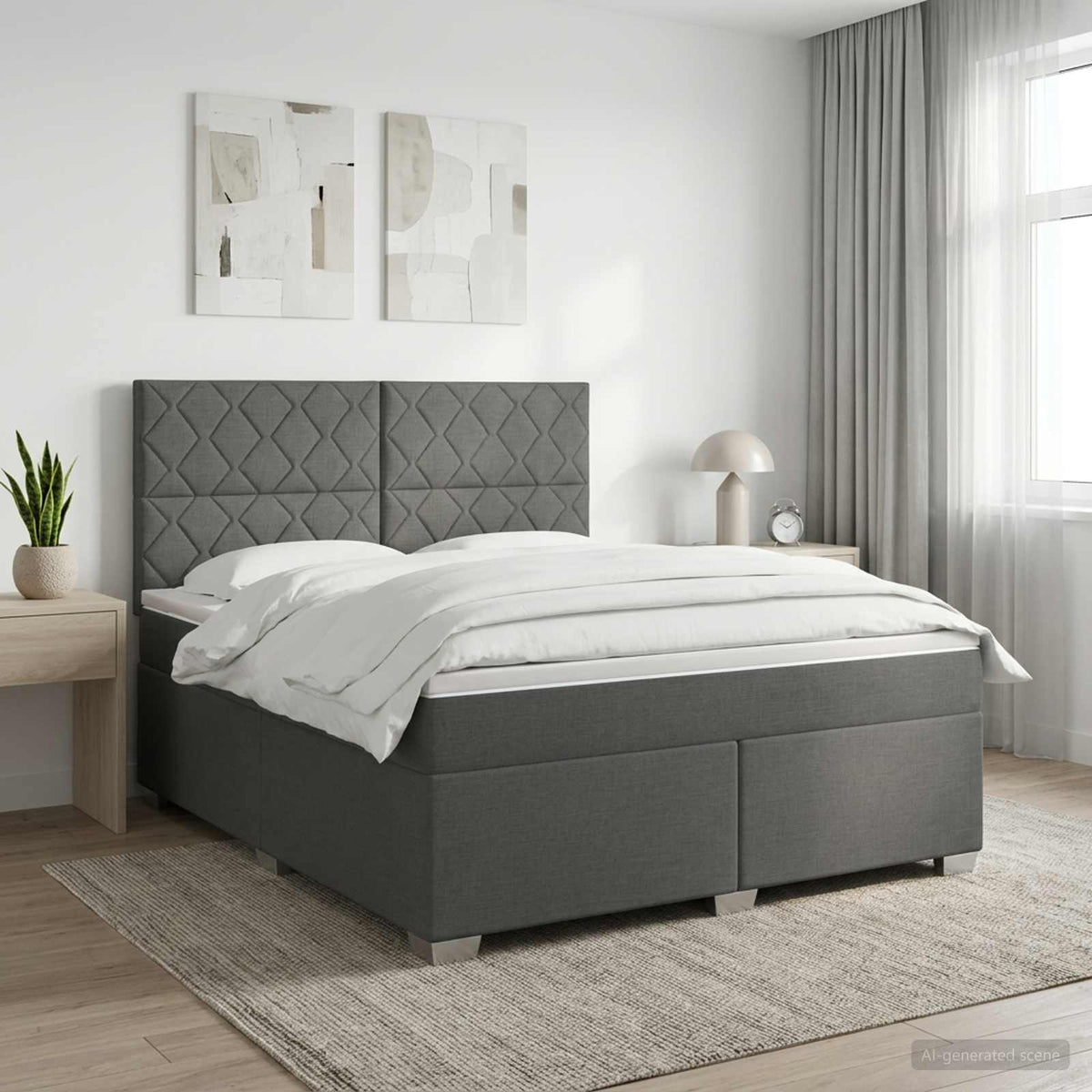 Letto box spring con materasso Grigio Scuro 140 x 190 cm