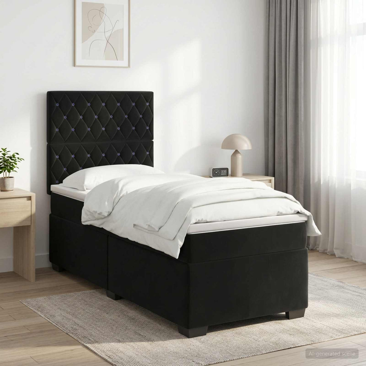 Letto box spring con materasso Nero 90 x 200 cm Velluto | homemem39