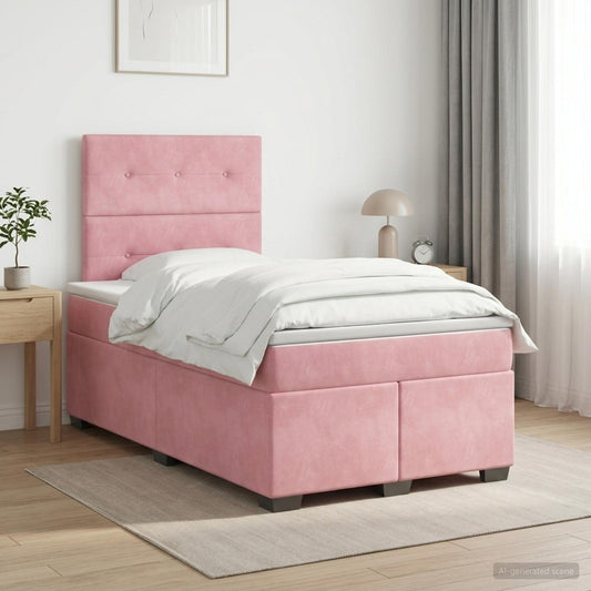 Letto box spring con materasso Rosa 120 x 200 cm Velluto - homemem39