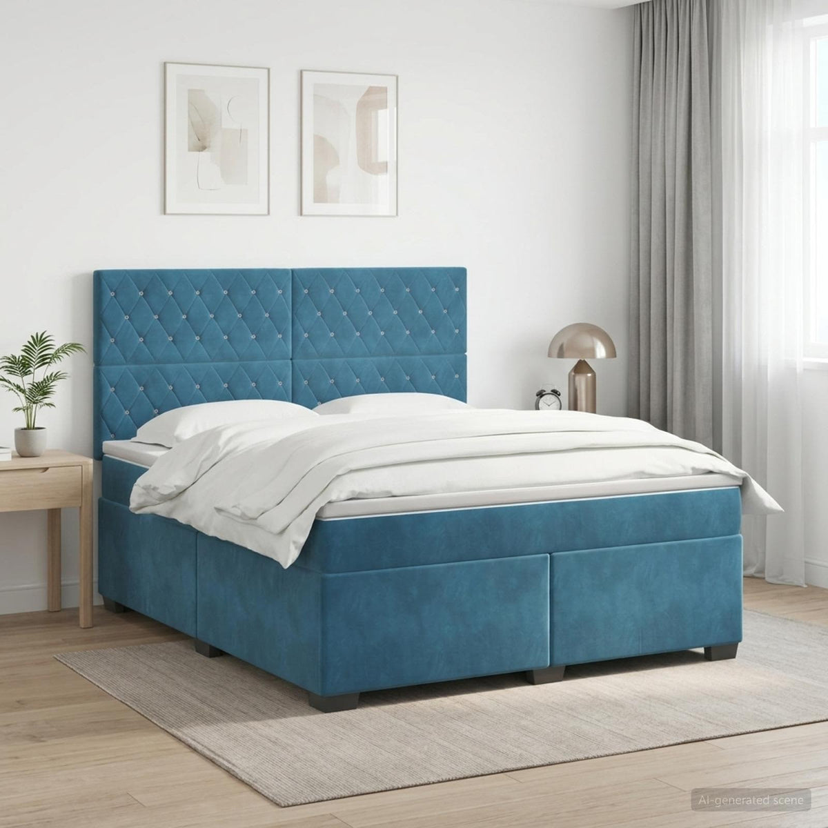 Letto box spring con materasso Blu 140 x 190 cm Velluto | homemem39