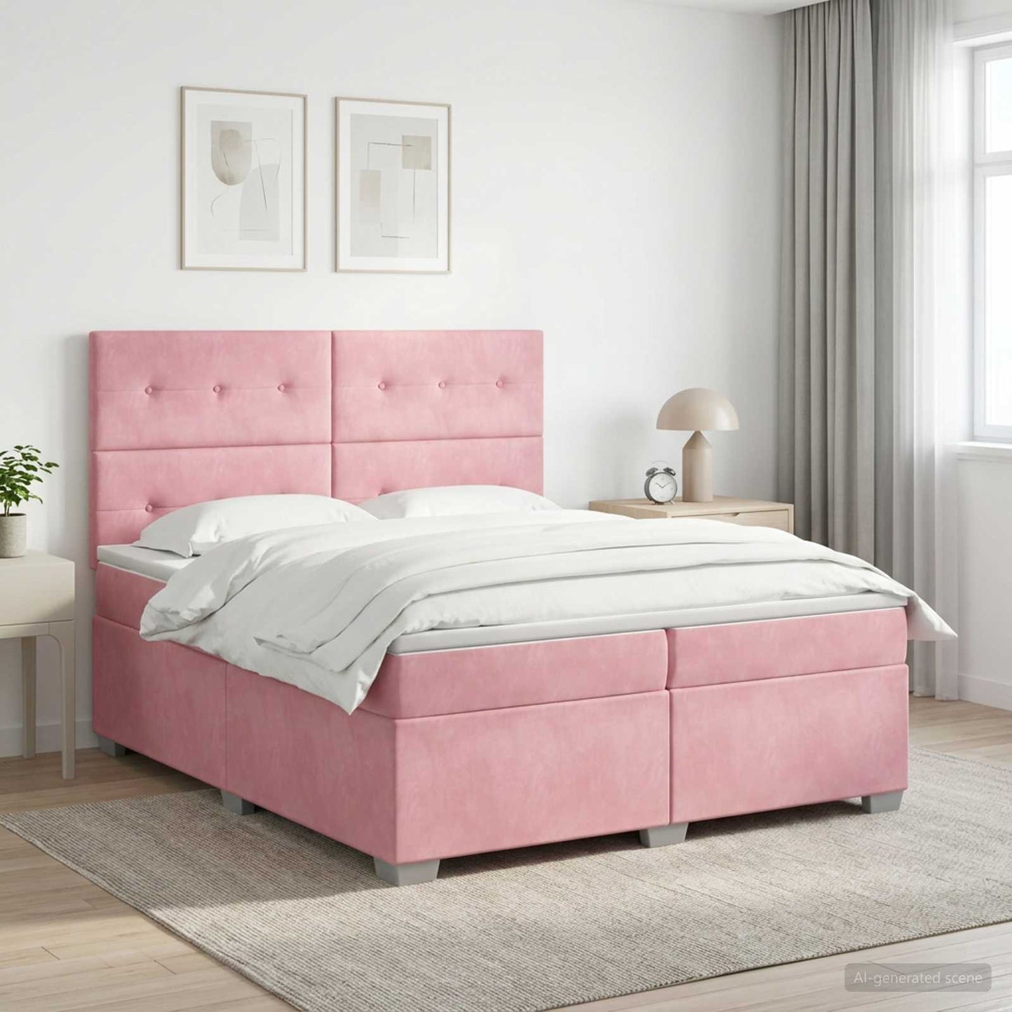 Letto box spring con materasso Rosa 200 x 200 cm Velluto