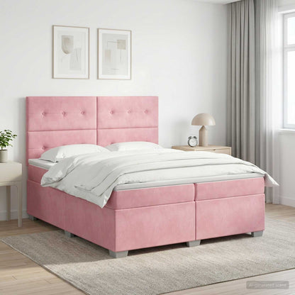 Letto box spring con materasso Rosa 200 x 200 cm Velluto