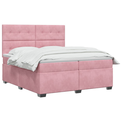 Letto box spring con materasso Rosa 200 x 200 cm Velluto