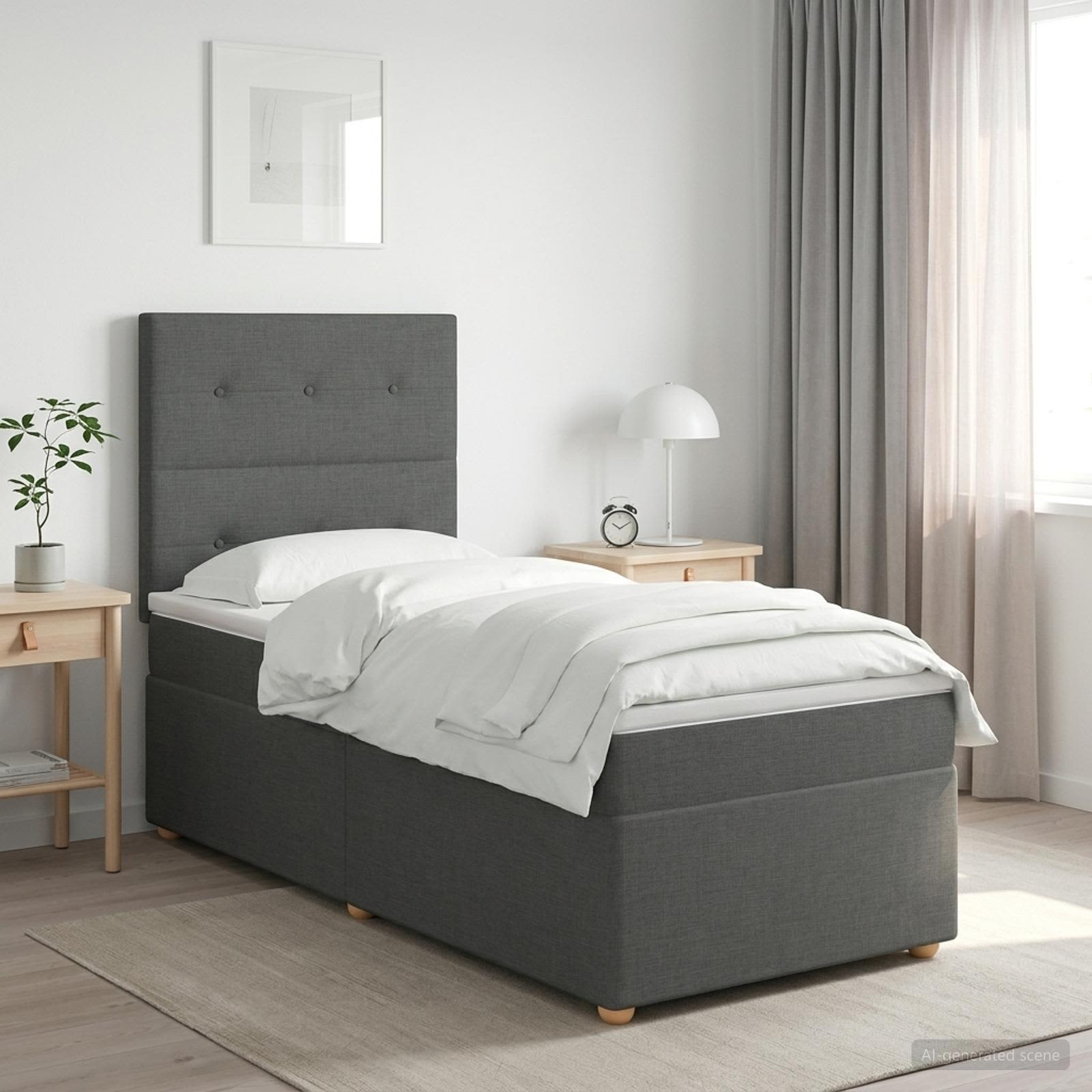 Letto box spring con materasso Grigio Scuro 90 x 200 cm Tessuto | homemem39