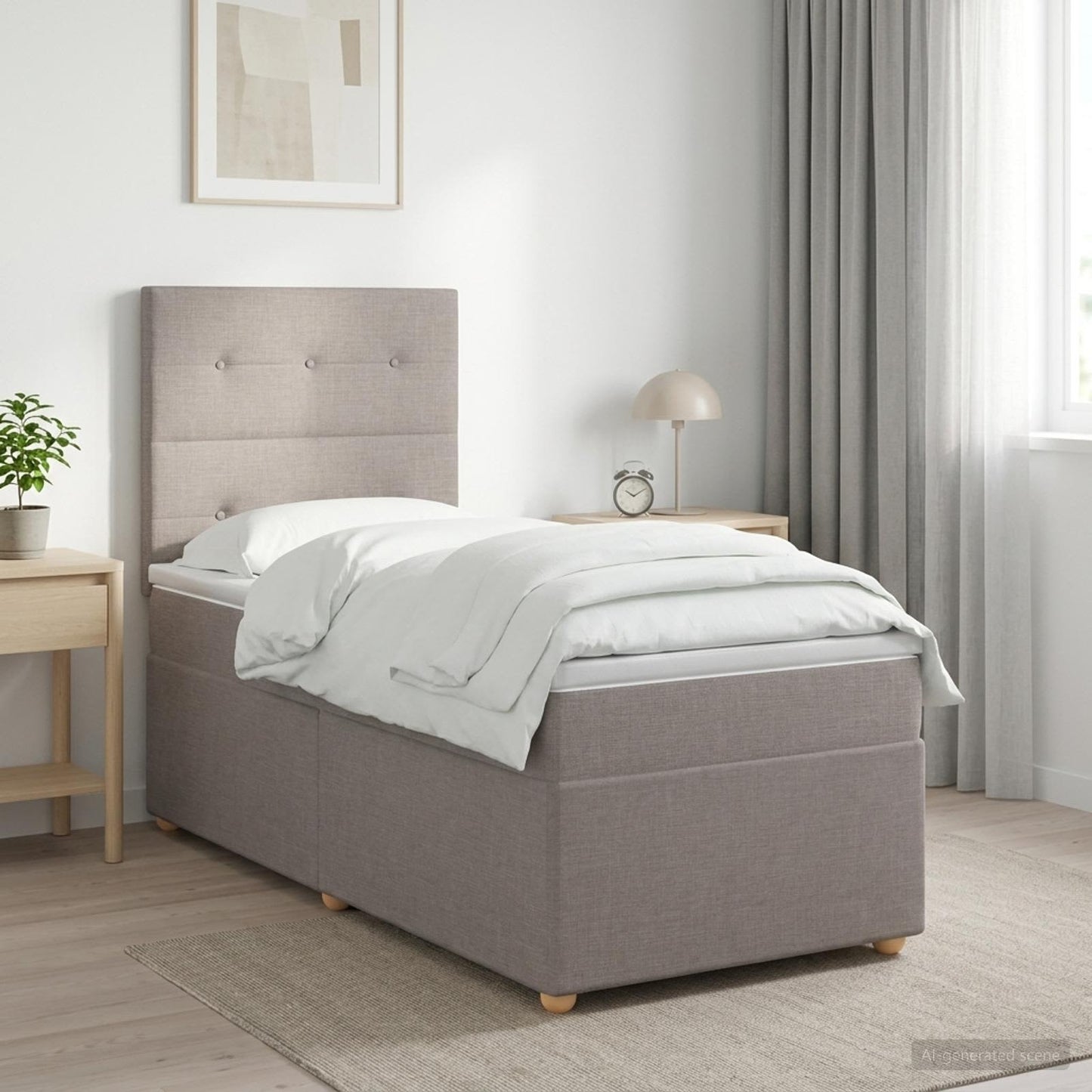 Letto box spring con materasso Tortora 100 x 200 cm Tessuto
