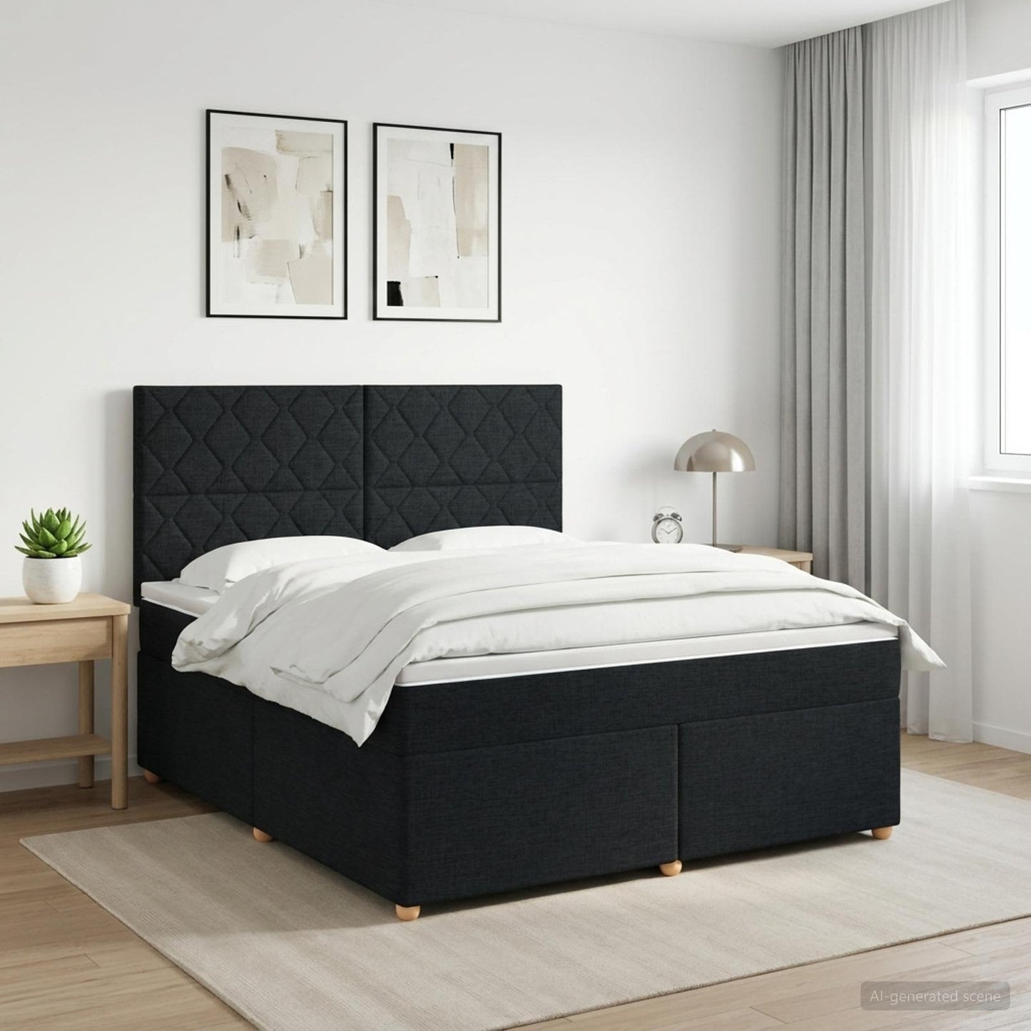 Letto box spring con materasso Nero 140 x 190 cm Tessuto | homemem39