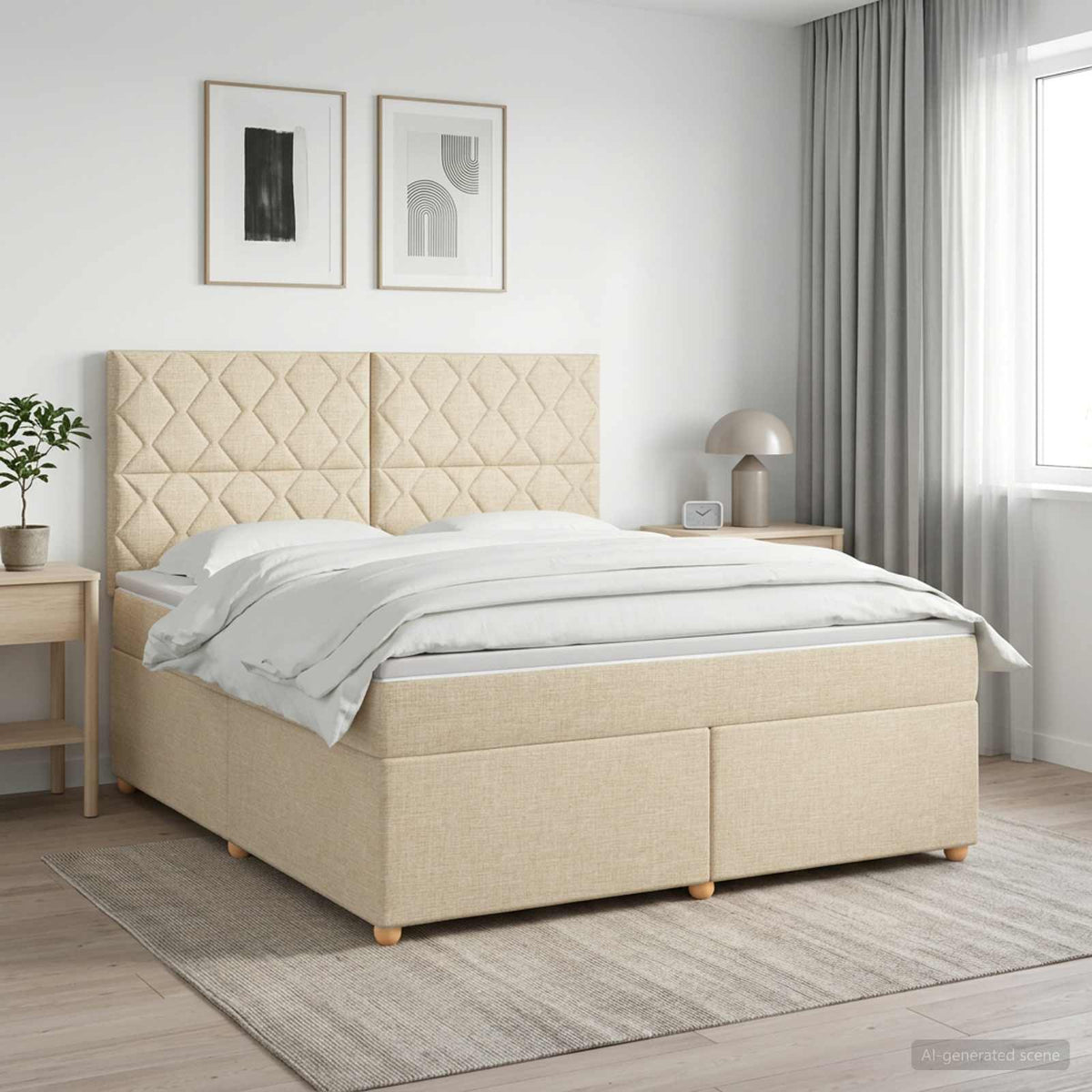 Letto box spring con materasso Crema 160 x 200 cm Tessuto