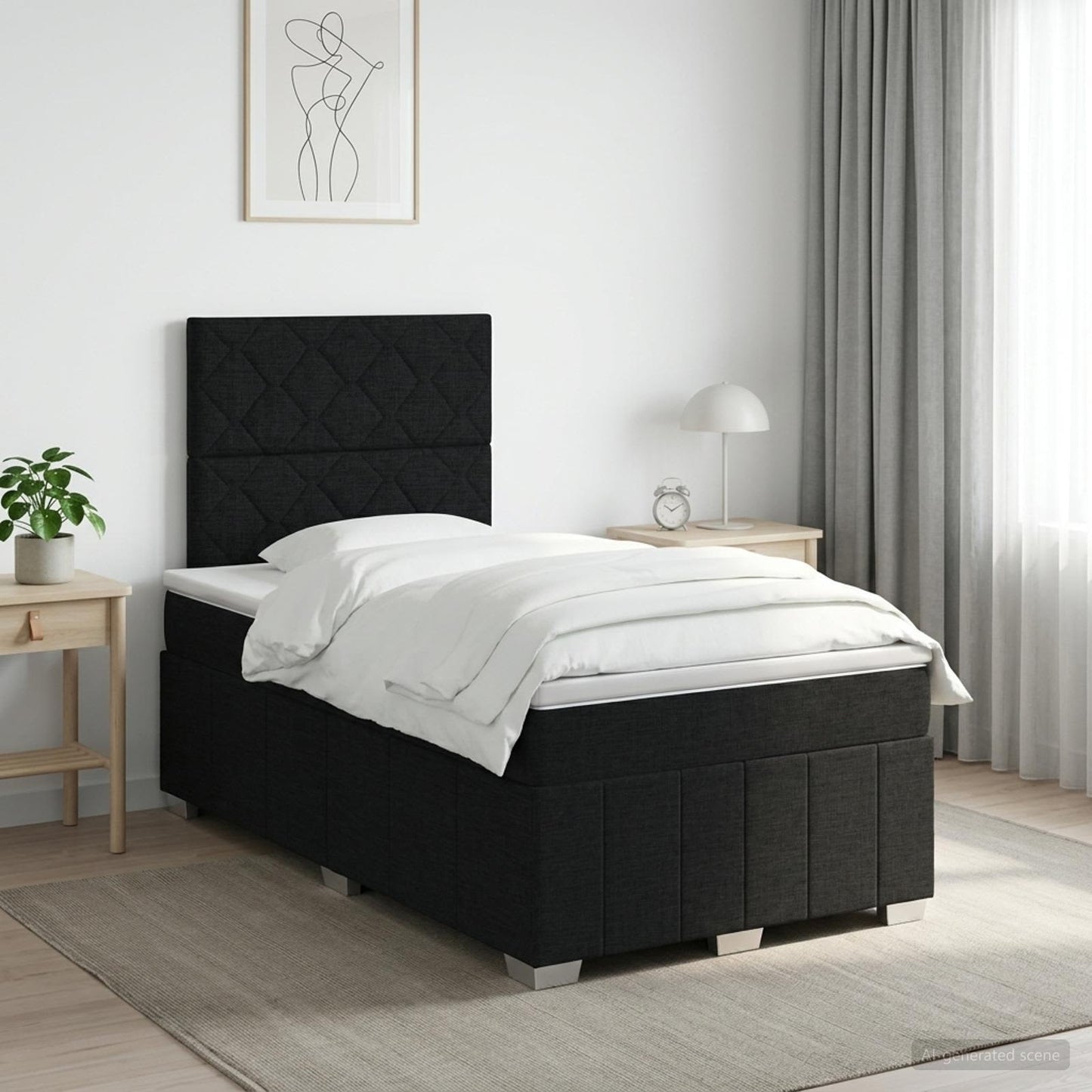 Letto box spring con materasso Nero 120 x 200 cm Tessuto | homemem39