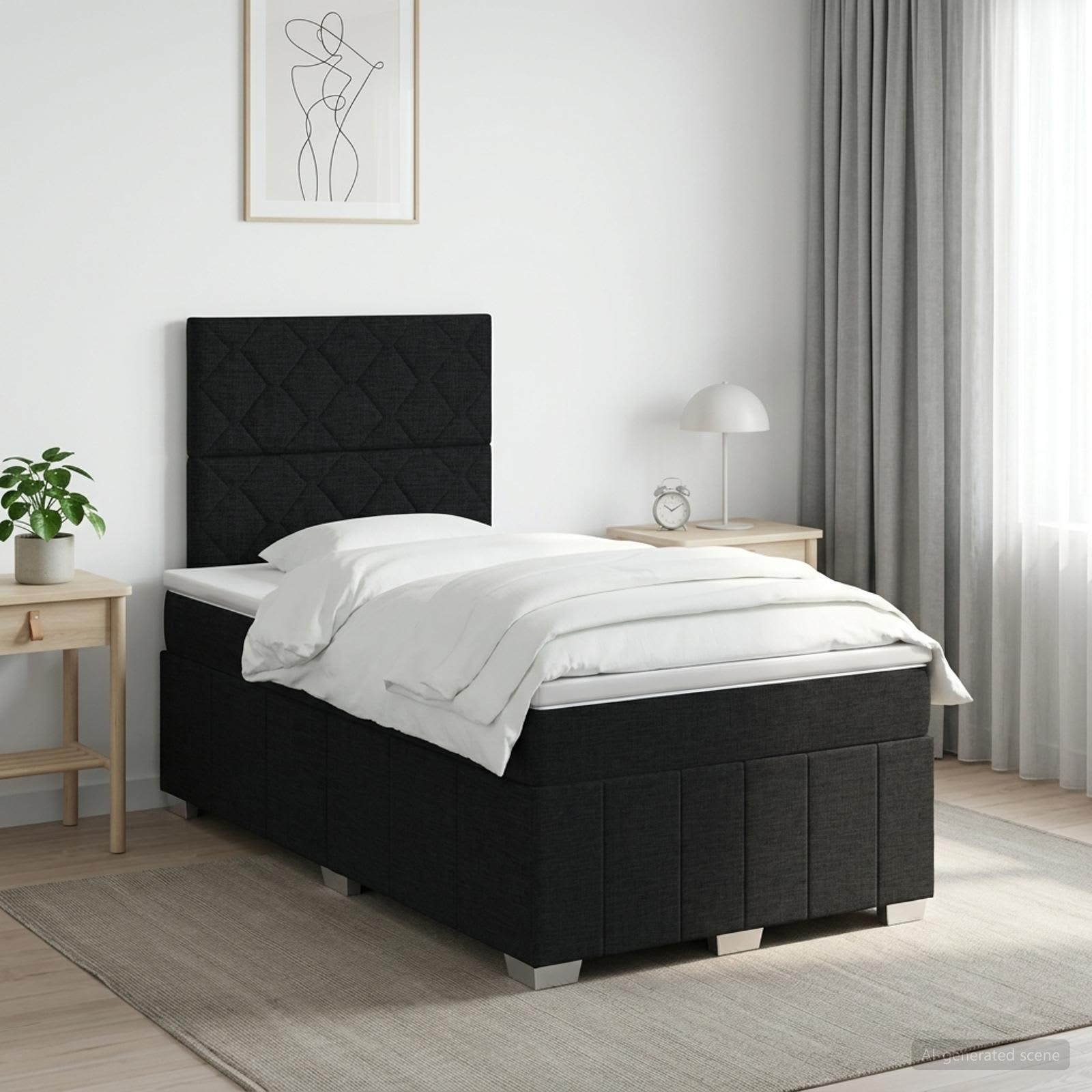 Letto box spring con materasso Nero 120 x 200 cm Tessuto | homemem39