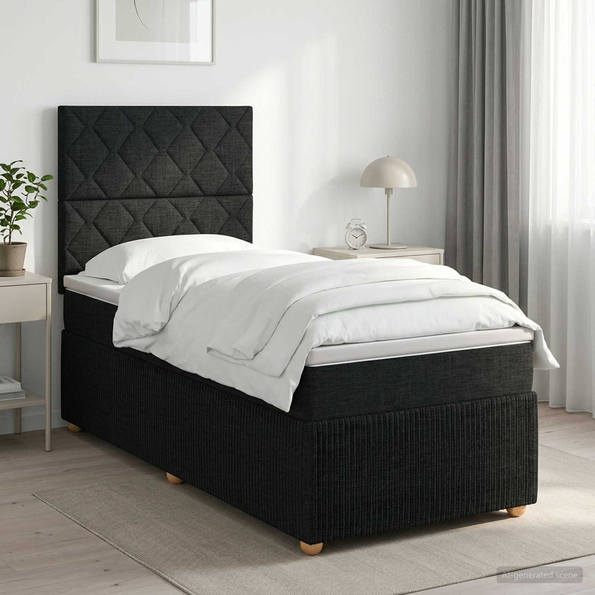 Letto box spring con materasso Nero 90 x 190 cm Tessuto | homemem39