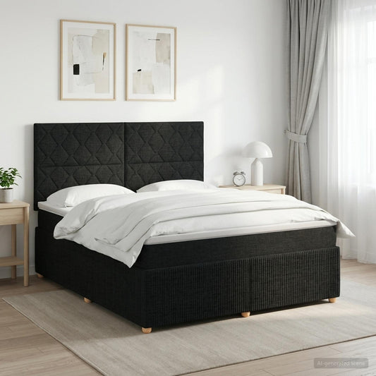 Letto box spring con materasso Nero 180 x 200 cm Tessuto