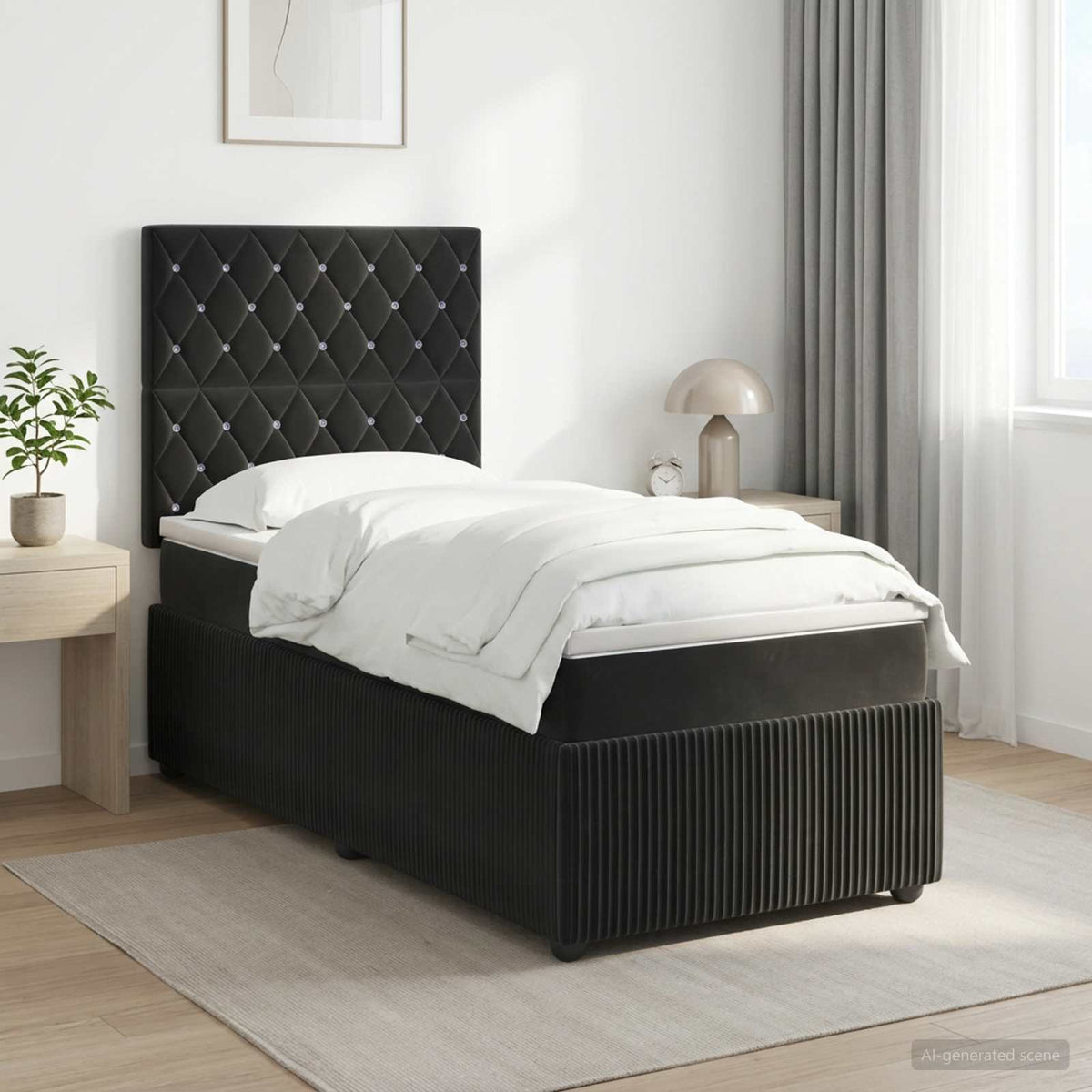 Letto box spring con materasso Nero 90 x 200 cm Velluto | homemem39