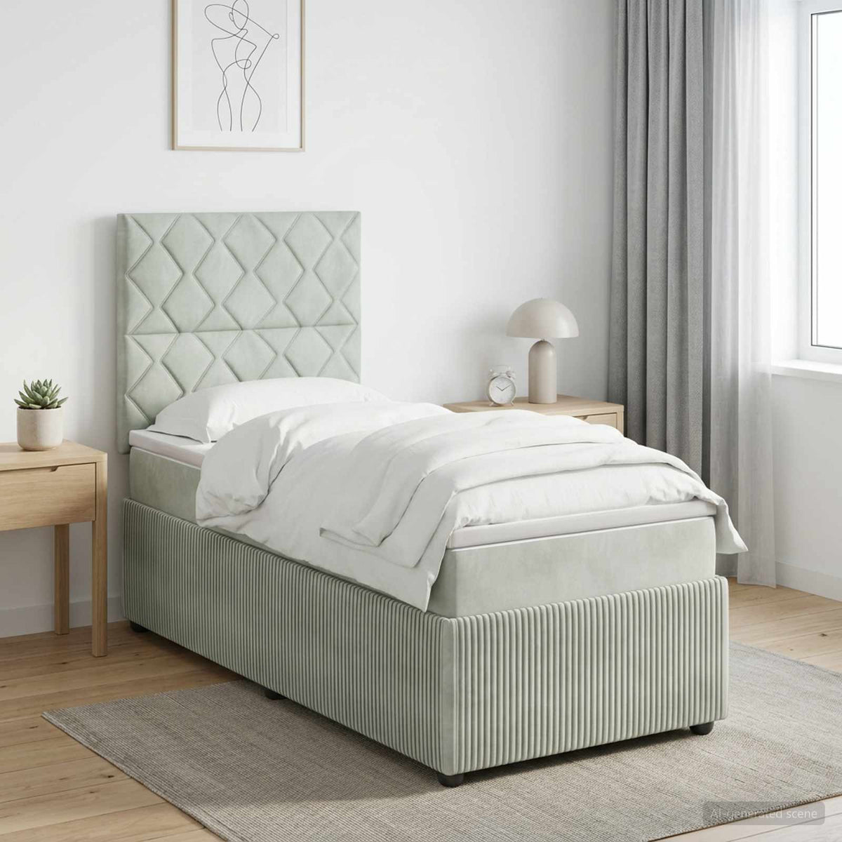 Letto box spring con materasso Grigio Chiaro Singolo Velluto | homemem39
