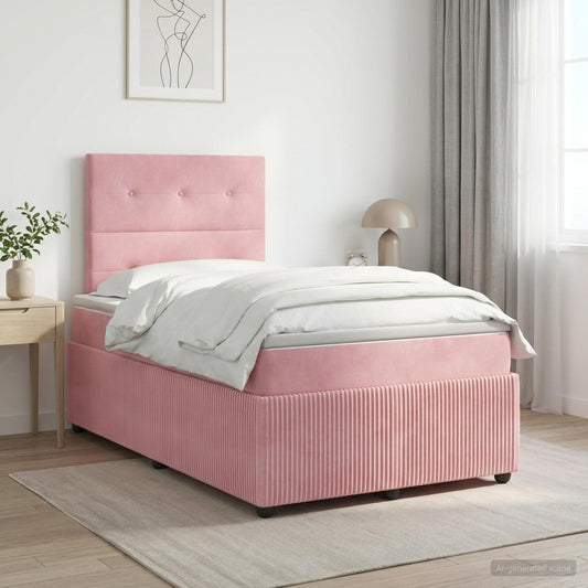 Letto box spring con materasso Rosa 120 x 190 cm Velluto - homemem39