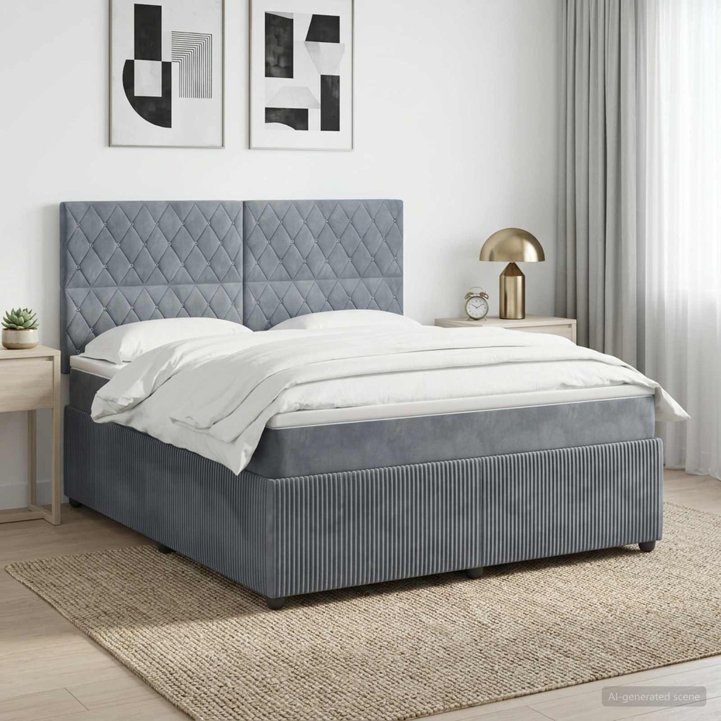 Letto box spring con materasso Grigio Scuro 160 x 200 cm