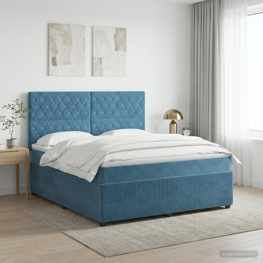 Letto box spring con materasso Blu 140 x 190 cm Velluto | homemem39
