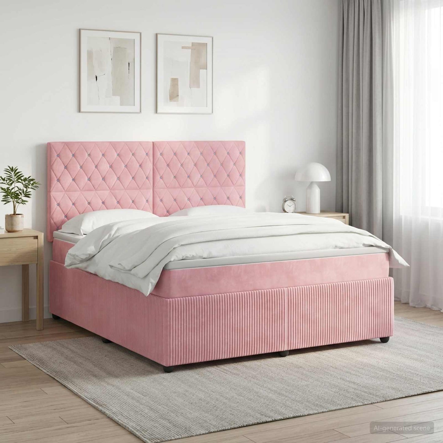 Letto box spring con materasso Rosa 140 x 190 cm Velluto