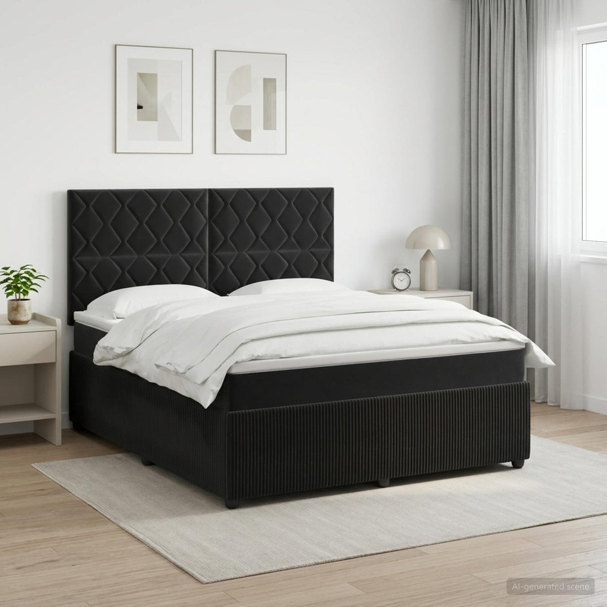 Letto box spring con materasso Nero 180 x 200 cm Velluto - homemem39