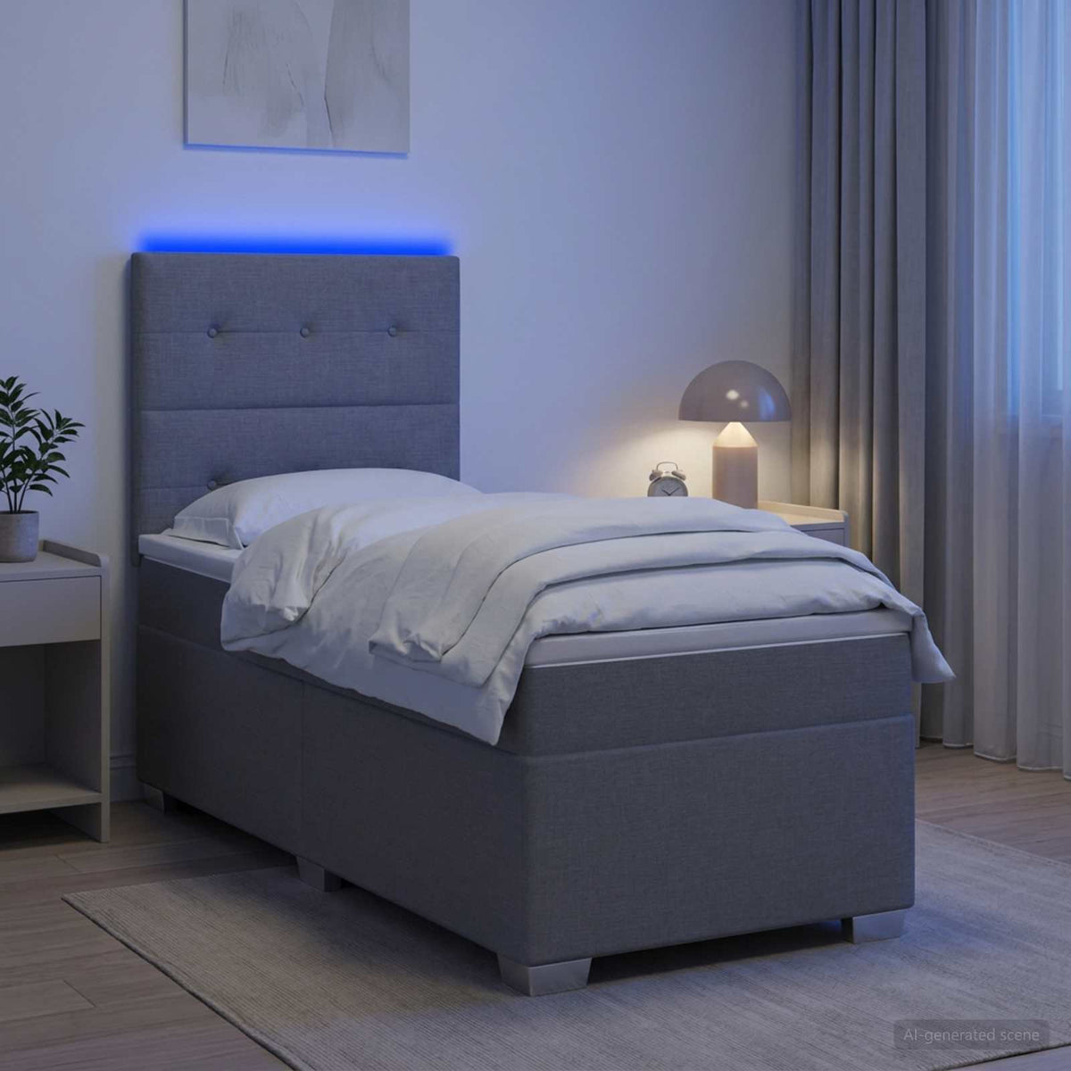 Letto box spring con materasso Grigio Chiaro 90 x 200 cm
