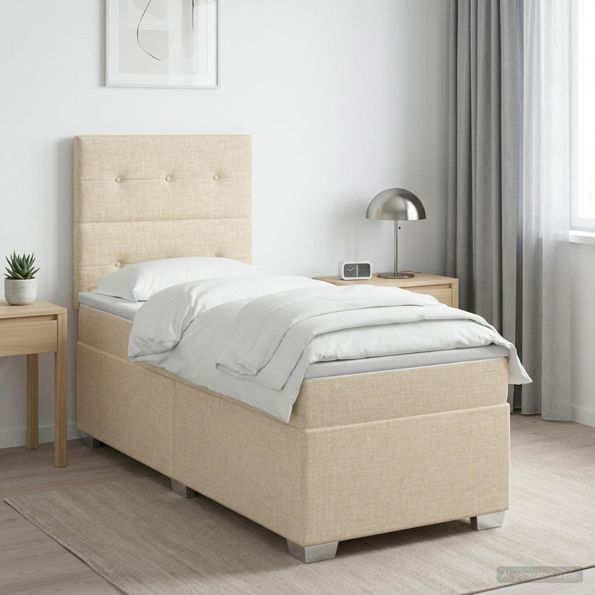 Letto box spring con materasso Crema 100 x 200 cm Tessuto