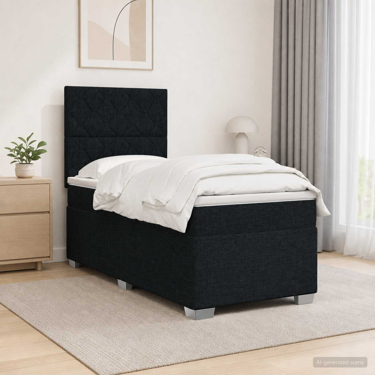 Letto box spring con materasso Nero 90 x 190 cm Tessuto | homemem39