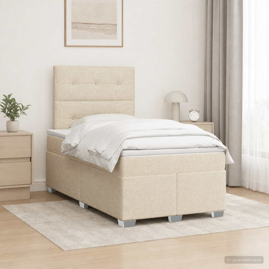 Letto box spring con materasso Crema 120 x 190 cm Tessuto | homemem39