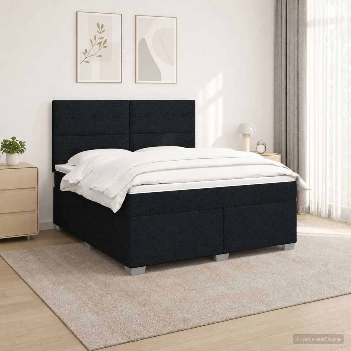 Letto box spring con materasso Nero 140 x 190 cm Tessuto | homemem39