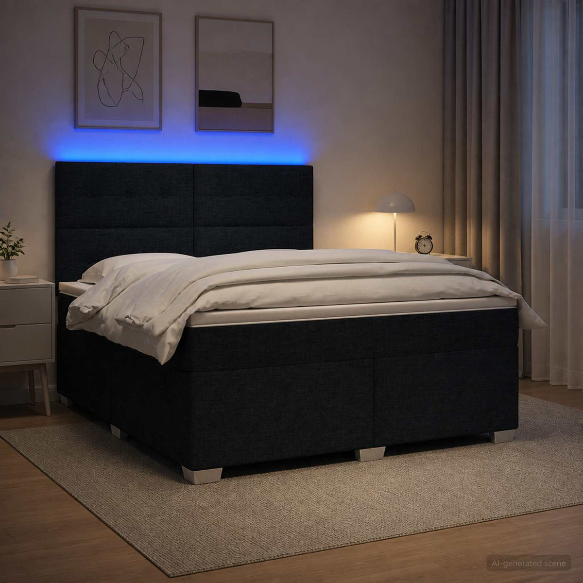 Letto box spring con materasso Nero 140 x 190 cm Tessuto | homemem39