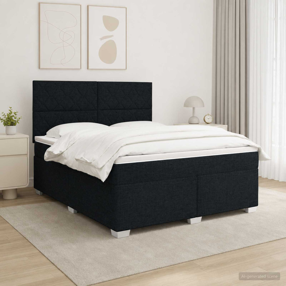 Letto box spring con materasso Nero 180 x 200 cm Tessuto | homemem39