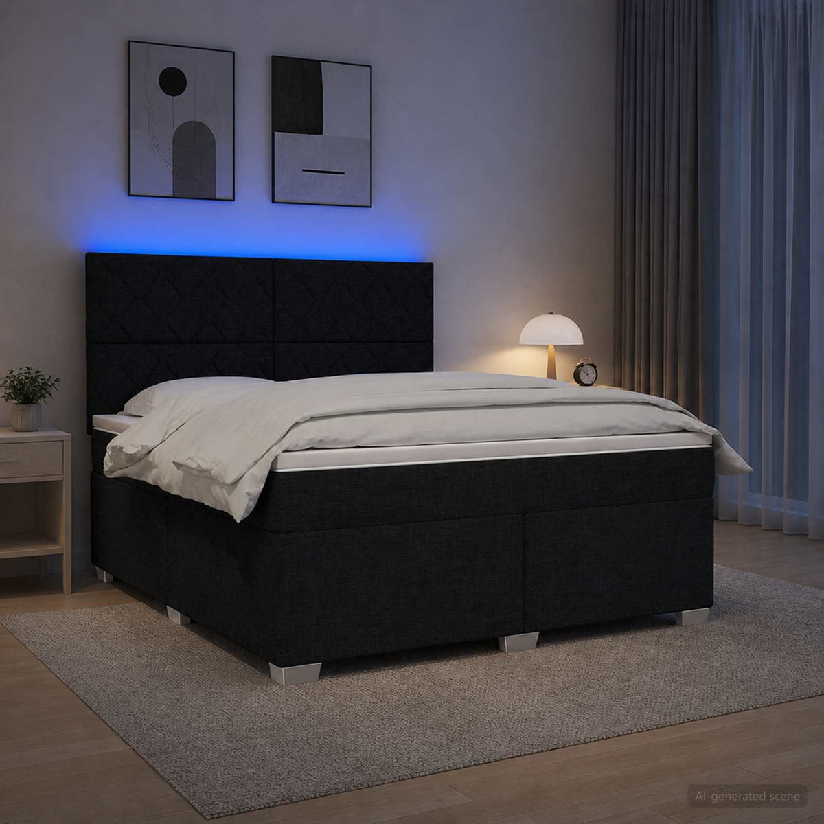 Letto box spring con materasso Nero 180 x 200 cm Tessuto | homemem39