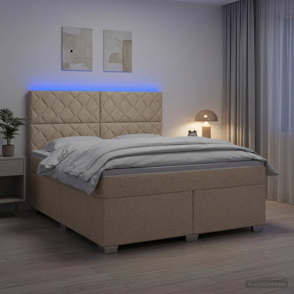 Letto box spring con materasso Crema 160 x 200 cm Tessuto | homemem39