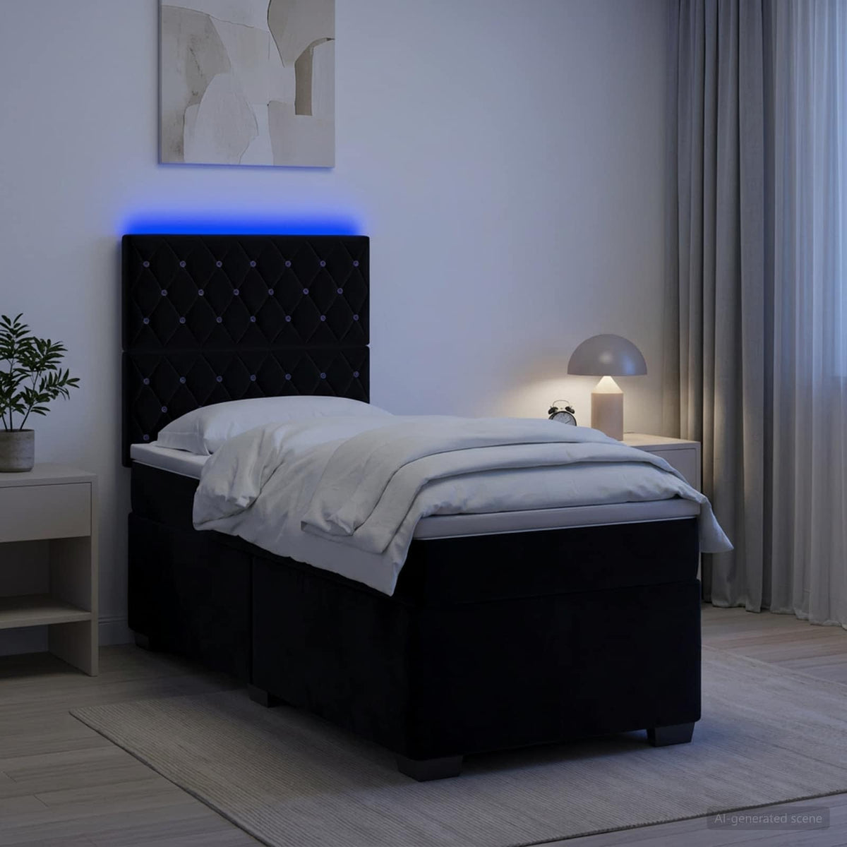 Letto box spring con materasso Nero 90 x 200 cm Velluto | homemem39