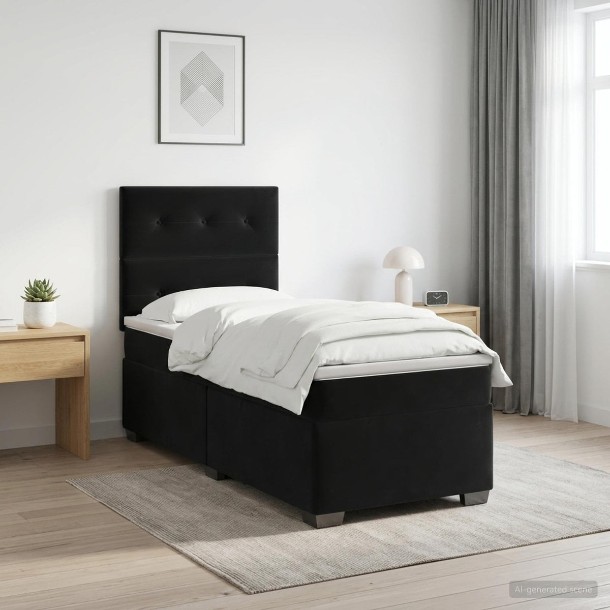 Letto box spring con materasso Nero 90 x 200 cm Velluto | homemem39