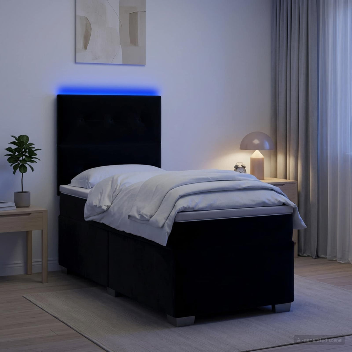 Letto box spring con materasso Nero 90 x 200 cm Velluto | homemem39