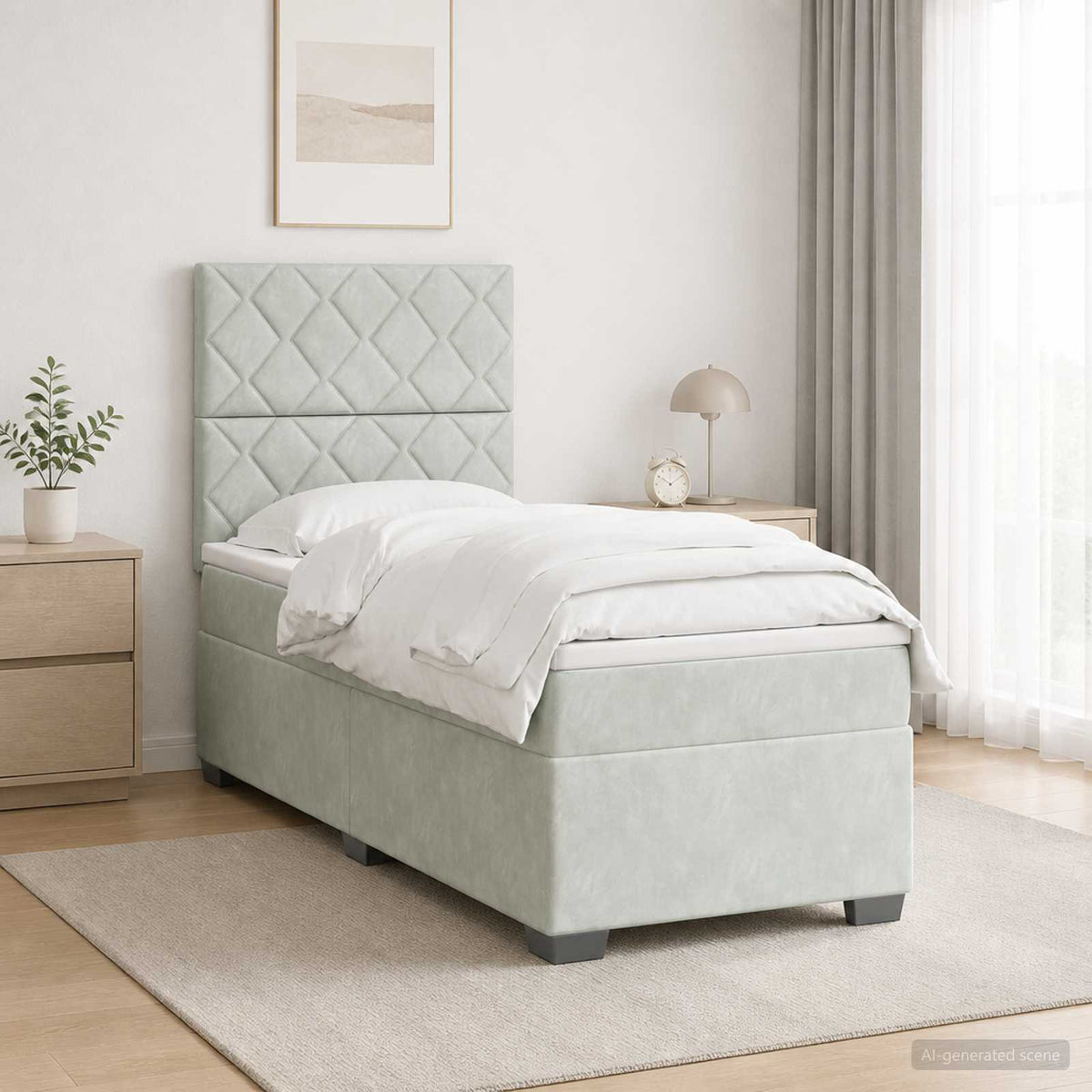 Letto con Box Spring, Materasso e LED Grigio Chiaro 90 x 190 cm | homemem39