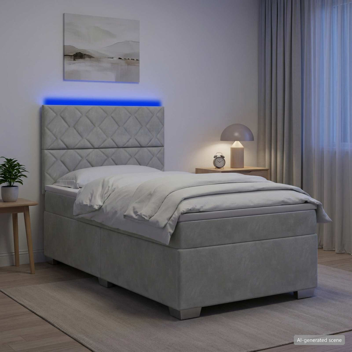 Letto con Box Spring, Materasso e LED Grigio Chiaro 90 x 190 cm | homemem39