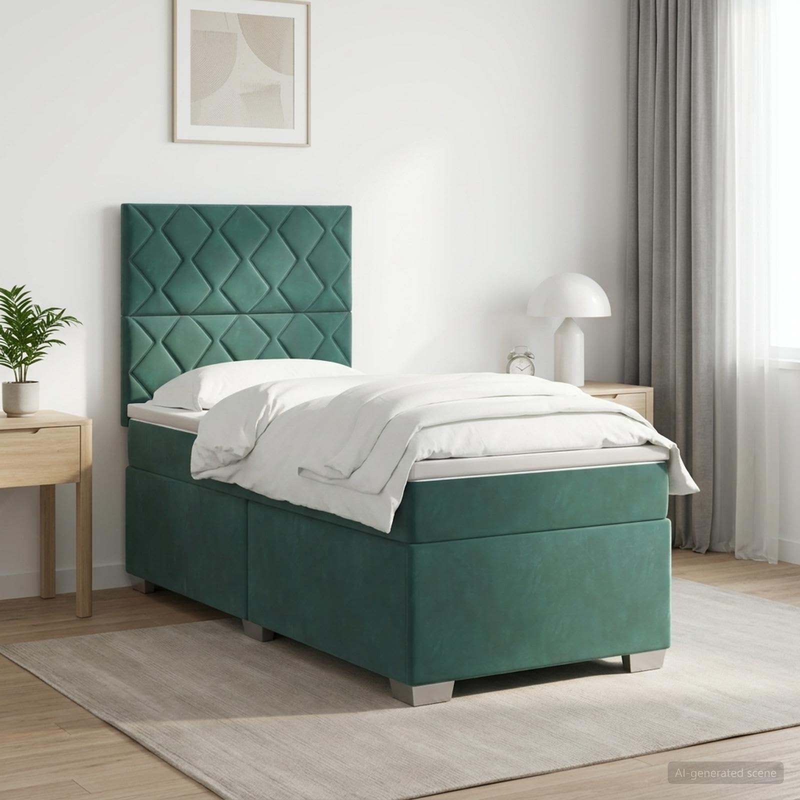 Letto box spring con materasso Verde Scuro 100 x 200 cm Velluto | homemem39