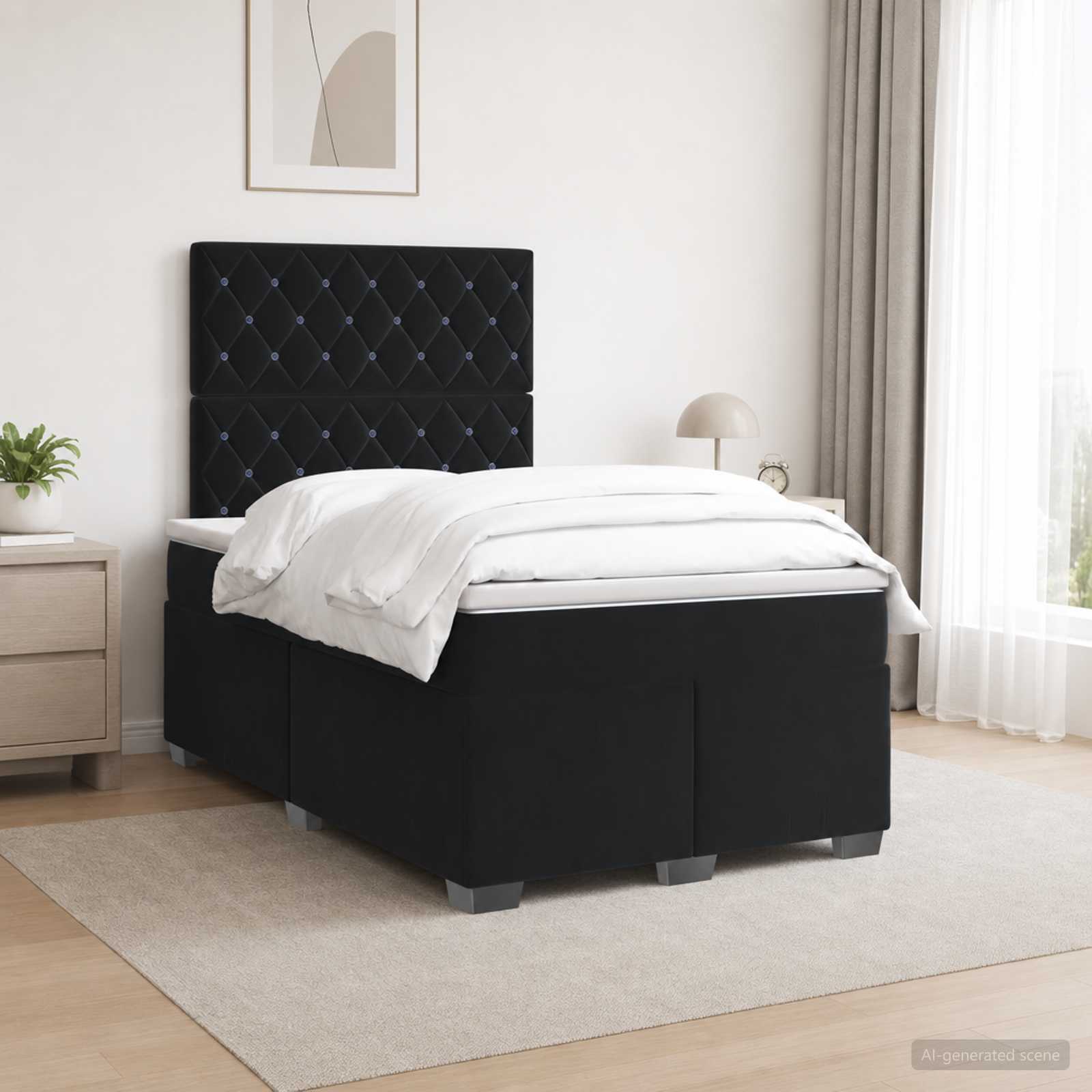 Letto box spring con materasso Nero 120 x 190 cm Velluto | homemem39