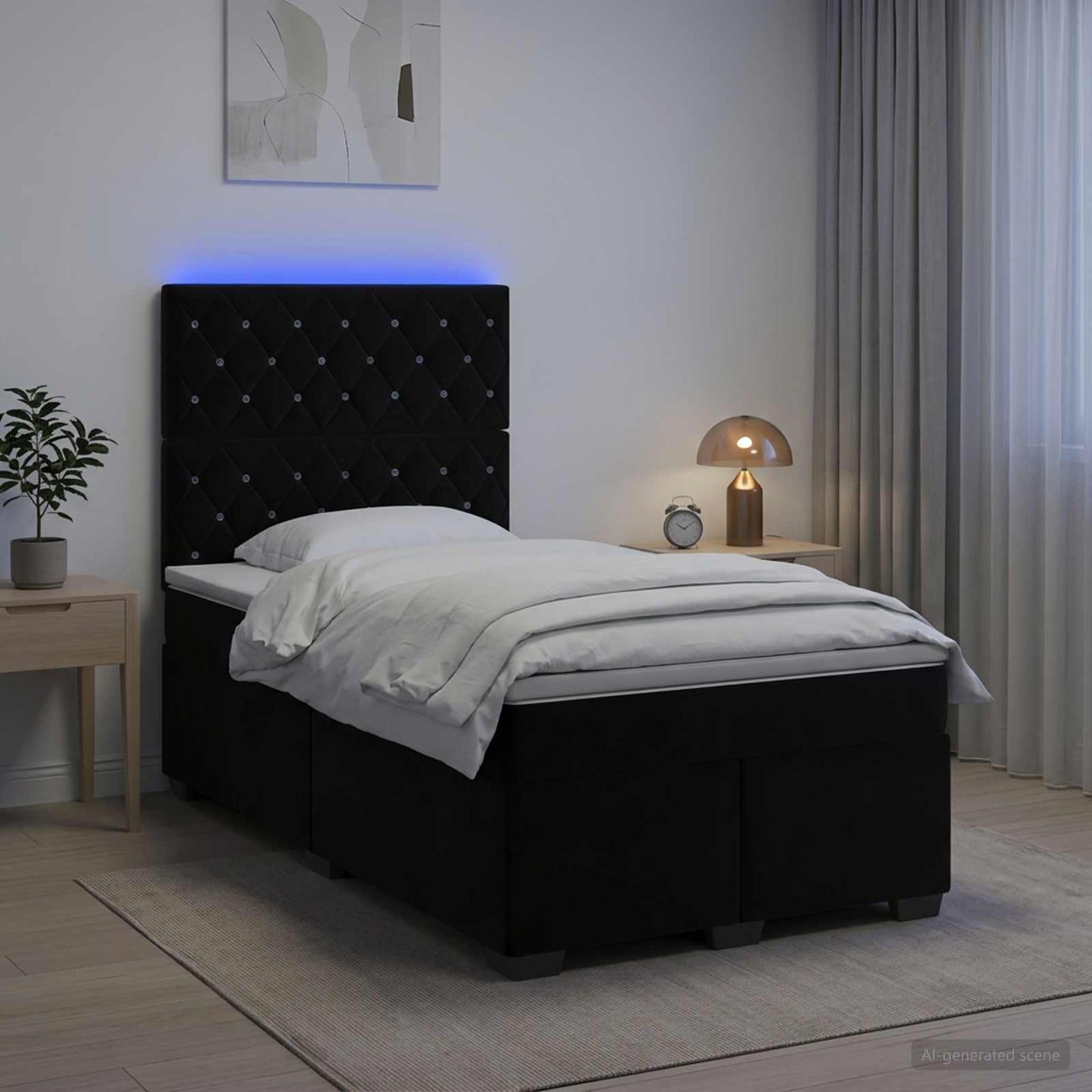 Letto box spring con materasso Nero 120 x 190 cm Velluto