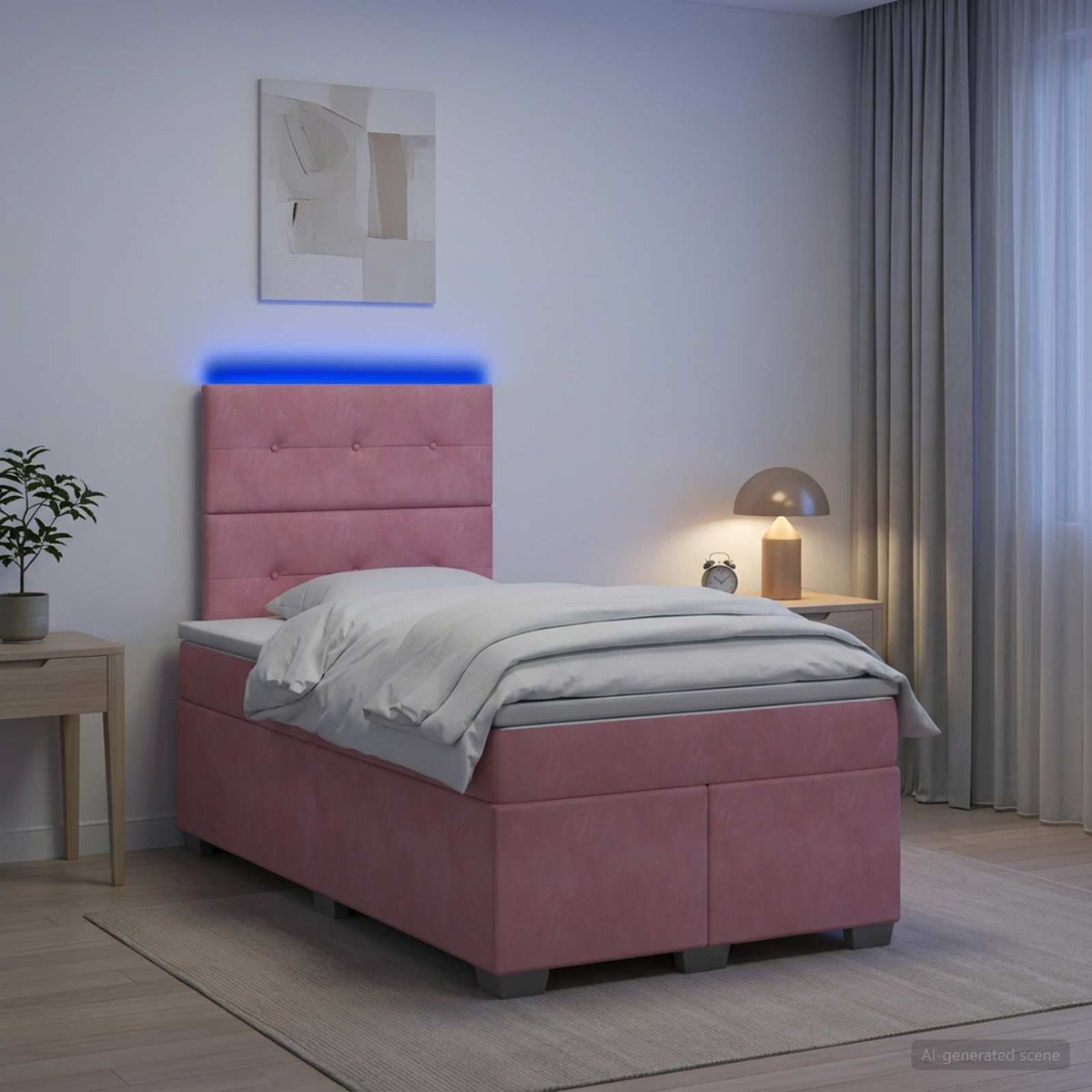 Letto box spring con materasso Rosa 120 x 190 cm Velluto