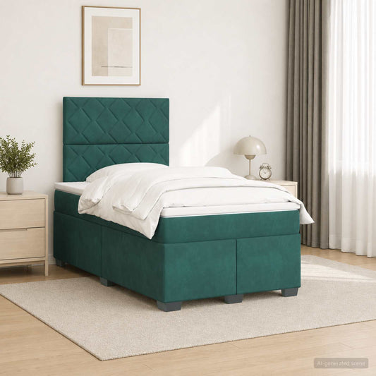 Letto box spring con materasso Verde Scuro 120 x 200 cm Velluto
