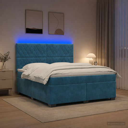 Letto box spring con materasso Blu 140 x 190 cm Velluto